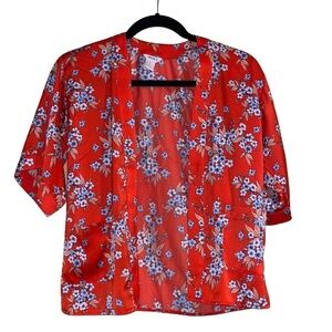 Forever 21 Girls Japanese Kimono Style Top Red Floral Size 7/8